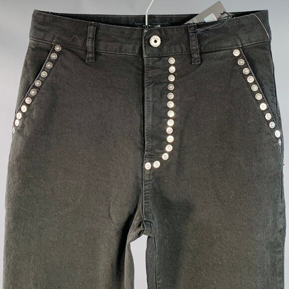 JUST CAVALLI Size 26 Black Silver Cotton Blend Denim Studded Button Fly Jeans - Picture 2 of 9